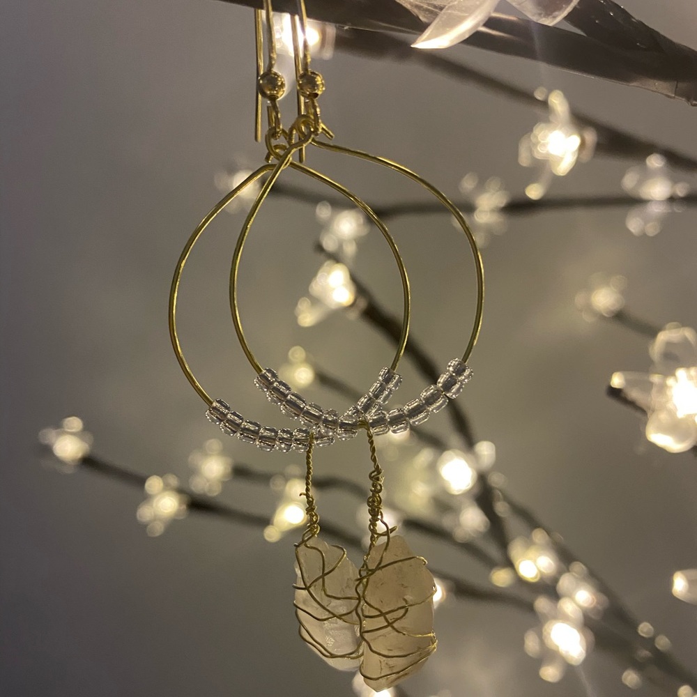 NEW Boho Wire Wrapped Crystal Quartz Earrings - Picture 3 of 3